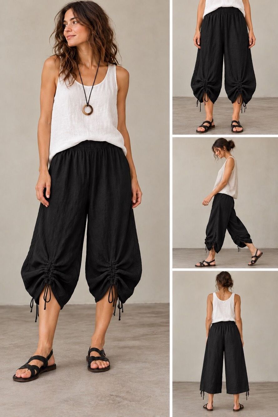 Bryn Walker 100% Linen Pants Size M versatile cinch leg Lagenlook coastal natura